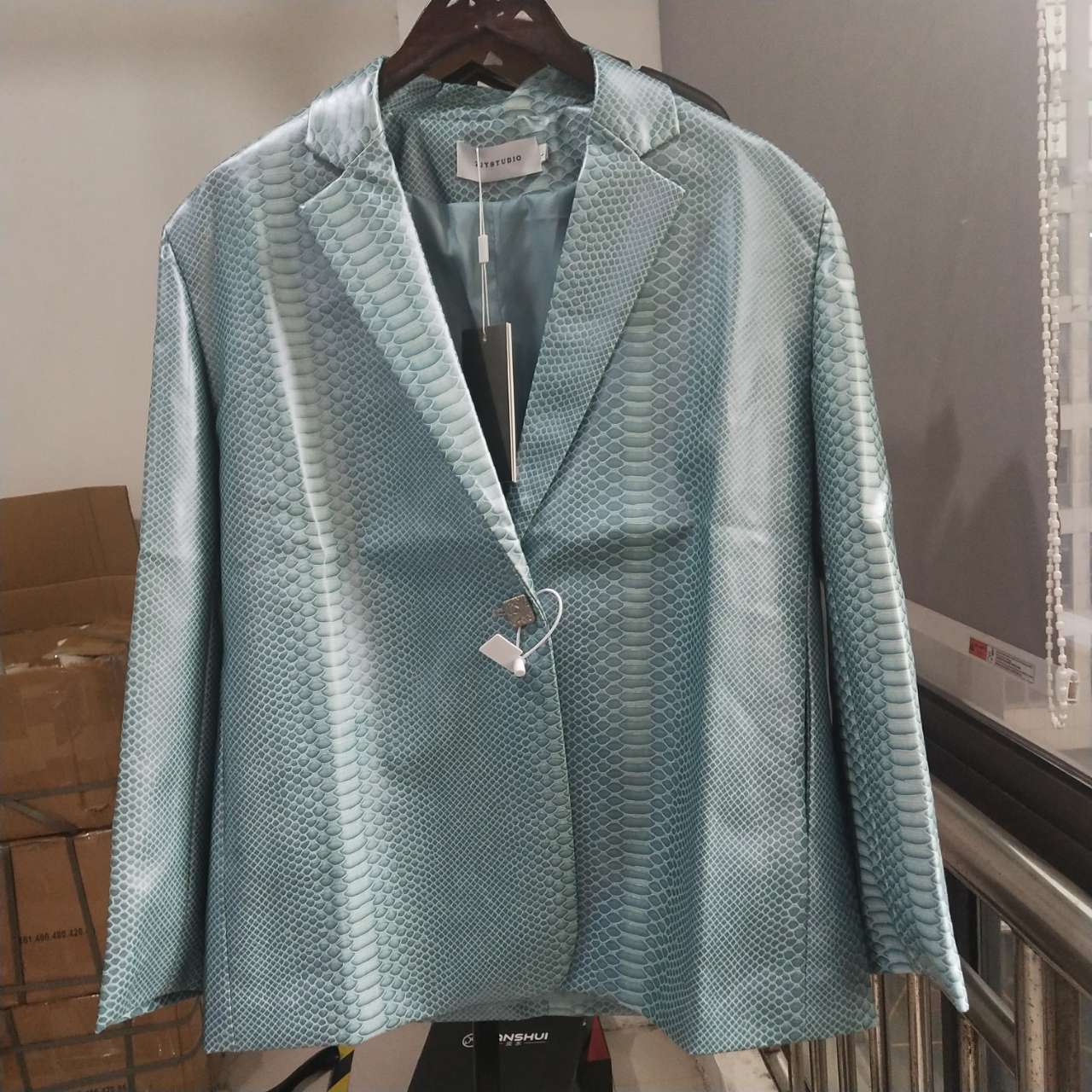 Autumn Women's Blue Green Snake Print PU Leather Blazer Casual Loose Lapel Long Sleeve Suit Coat Trend ZC174 210427