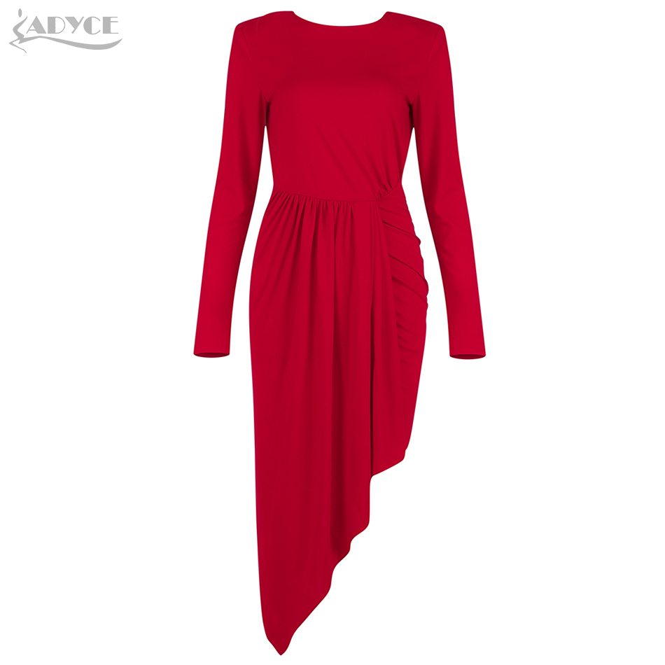 Winter Women Red Long Sleeve Bodycon Dress Sexy O Neck Draped Mini Length Celebrity Club Evening Party Lady 210423