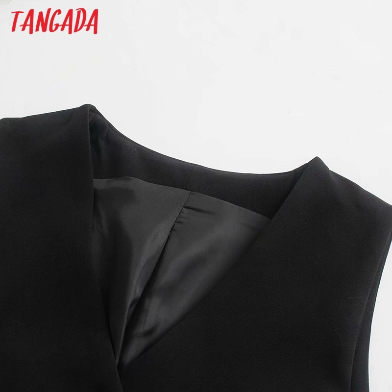 Women Black Short Vest Jacket Office Ladies Wear Casual Suit Waistcoat Pockets Outwear Tops QD08 210416
