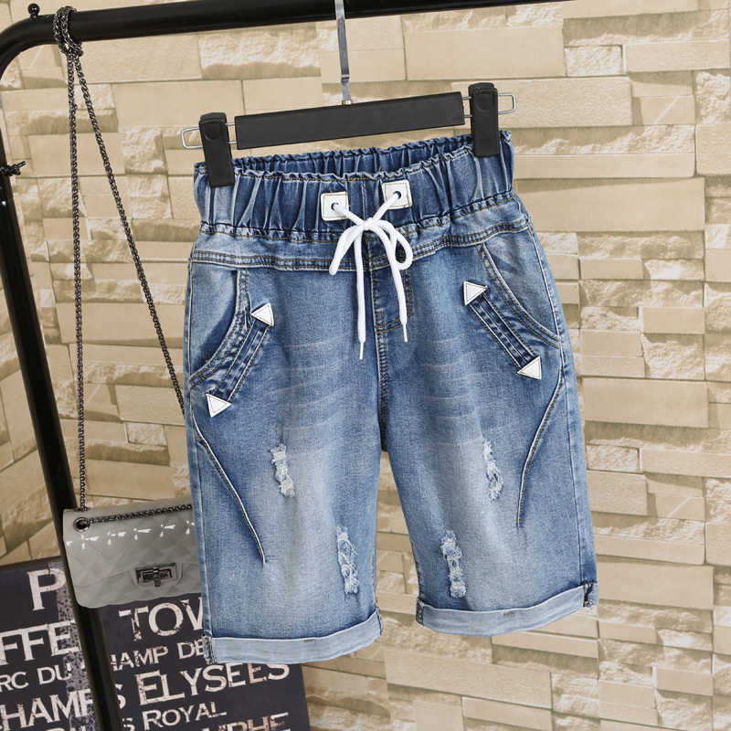 Large Size Women Fat MM Summer Students Denim Shorts Female 200 Pounds Plus Five Points Wide Leg Harem Trousers MZ1573 210714