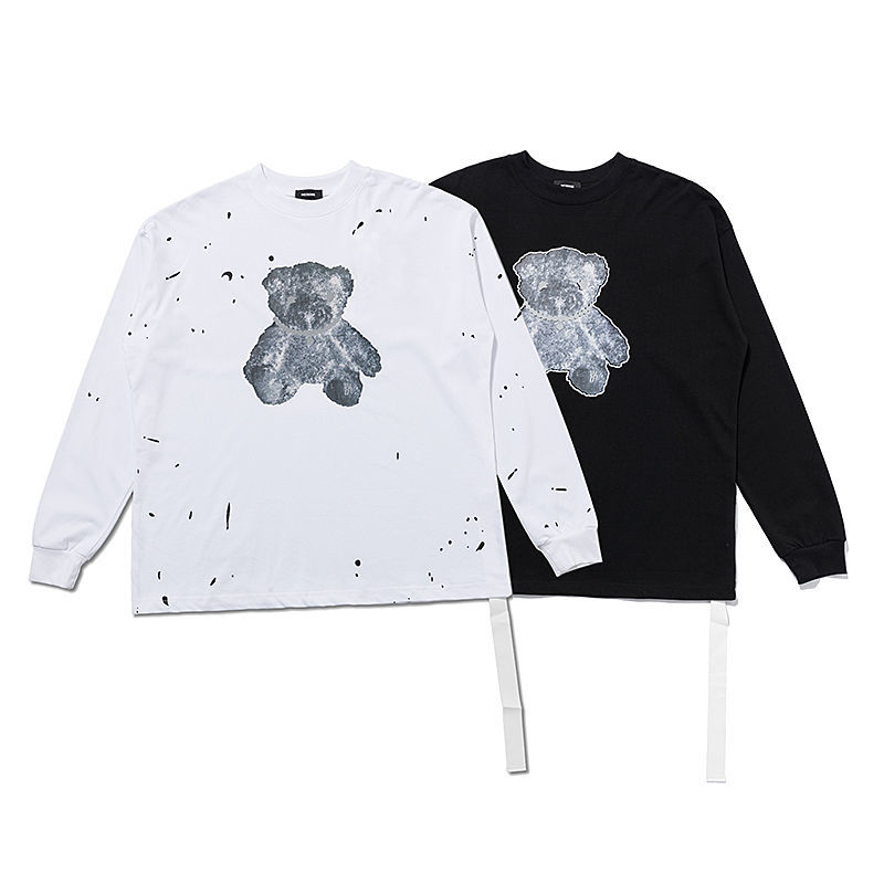 Men' and women' T-shirt cotton 3M reflective bear print loose round neck long-sleeved sweater thin section shirt, White
Men' and women' T-shirt cotton 3M reflective bear print loose round neck long-sleeved sweater thin section shirt, White