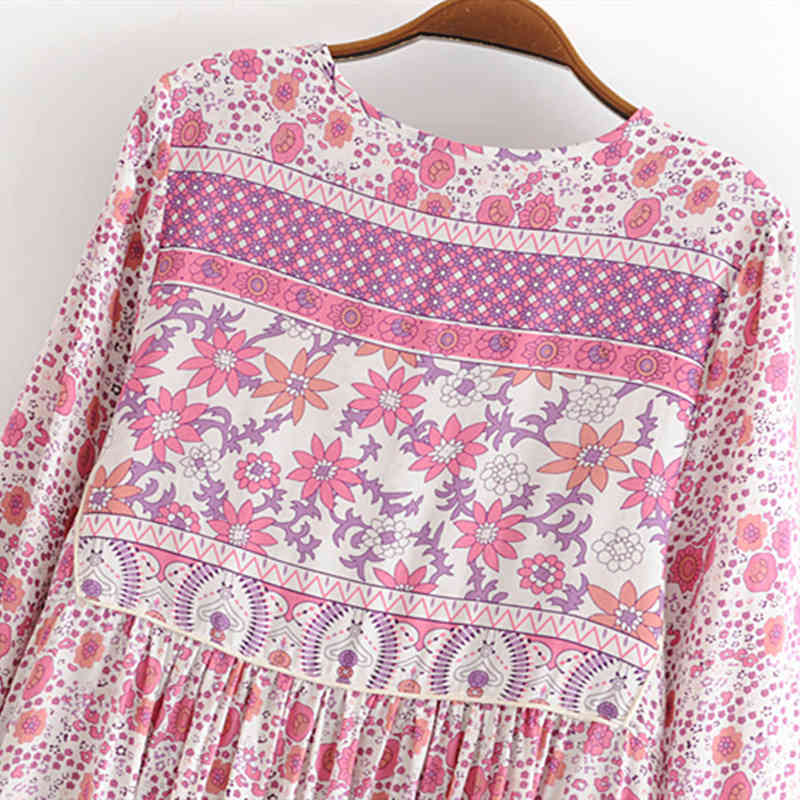 beauty Fashion Boho Floral Print Maxi Dress Women Holiday Chic Bow Tassel Dresses Female Beautiful Beachwear 210514