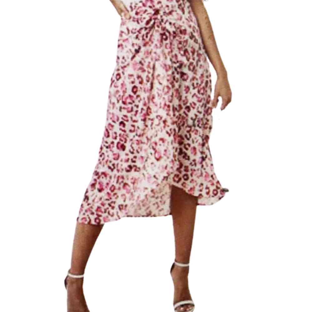 Split High Waist A-Line Skirt Dot Printed Summer Women Beach Party Long Skirt New High Waist With Belt Ruffles Wrap Skirts 210415