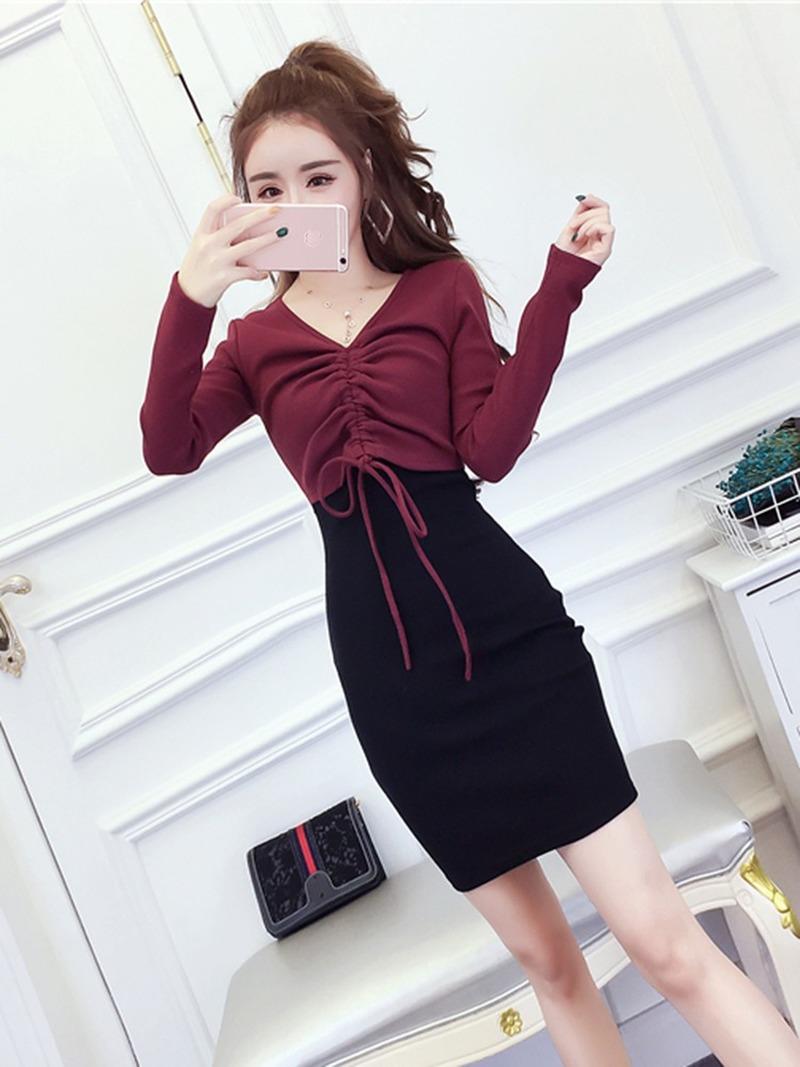 Casual Dresses Autumn Clothes Slim Contrast V Neck Long Sleeve Drawstring Wrap Hip Knitting Dress Women Mini Vestido Sexy Retro Stitching, Black;gray
Casual Dresses Autumn Clothes Slim Contrast V Neck Long Sleeve Drawstring Wrap Hip Knitting Dress Women Mini Vestido Sexy Retro Stitching, Black;gray