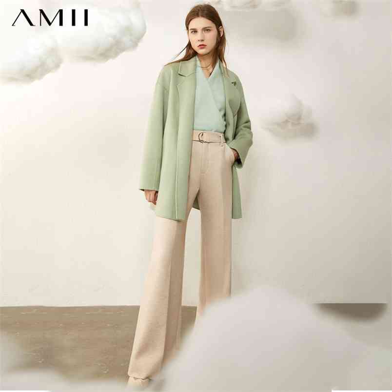 Minimalism Winter OLstyle Coat Female 100%wool Fashion Solid Lapel Double-sided Woolen Women 1344 210527