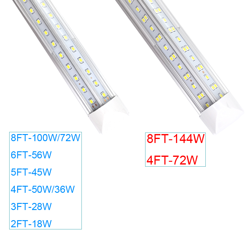 4Ft 8Ft V Shape Integrate LED Tube Light 4 Rows 144W 8 Ft Feet Cooler Door Freezer Lighting SMD2835 Factory Warehouse Garage Lamp