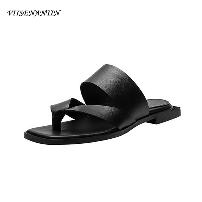 Slippers VIISENANTIN Black Real Leather Flip Flops Holiday Beach Sandal Slides Cool Women Flat Lazy Muler Shoe
Slippers VIISENANTIN Black Real Leather Flip Flops Holiday Beach Sandal Slides Cool Women Flat Lazy Muler Shoe