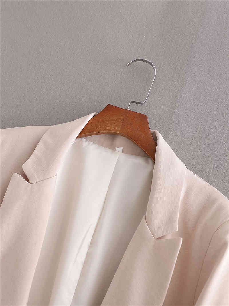 elegant women solid beige full sleeve blazer fashion ladies pocket causal female cardigan girls chic suits 210430