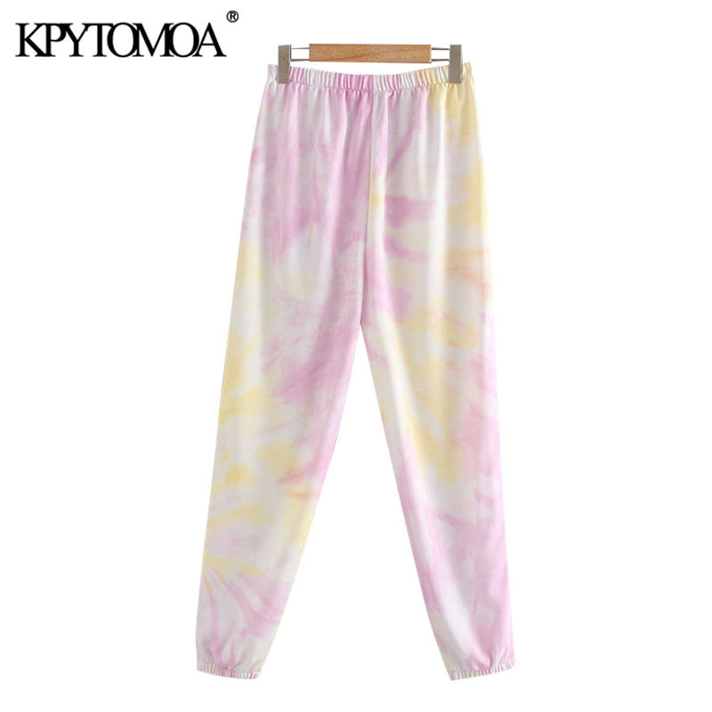 Women Fashion Tie Dye Print Pants High Elastic Waist Streetwear Female Ankle Trousers Pantalones Mujer 210420