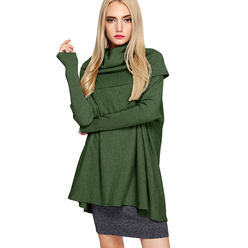 Women's turtleneck knitted cloak angora sweater Bat sleeve autumn female pullover s oversize for women 210428