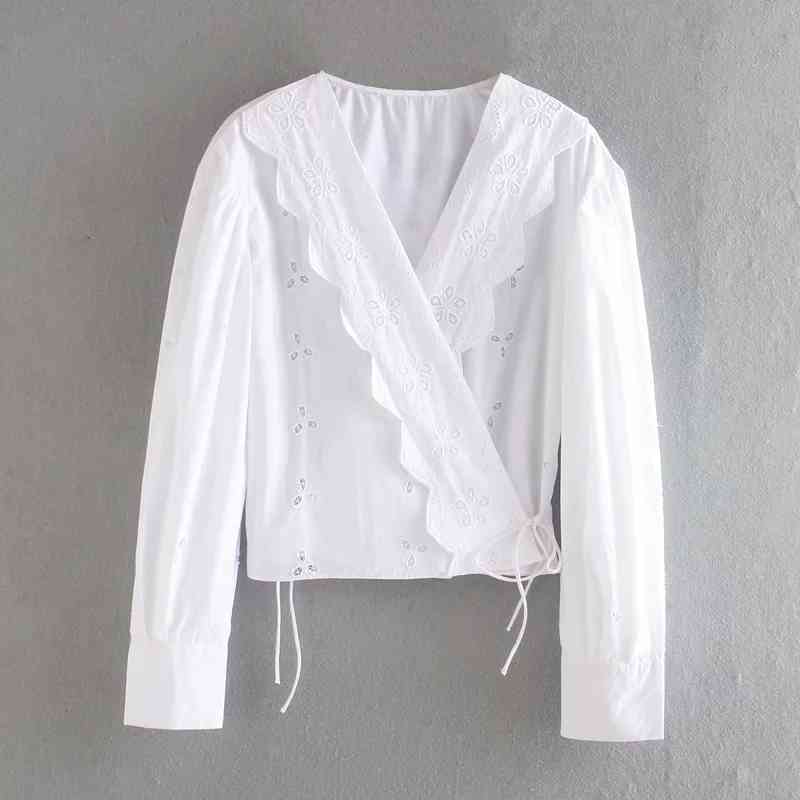 fashion women white shirts summer embroidery floral ladies blouses v neck casual female shirt bow girls blouse 210430