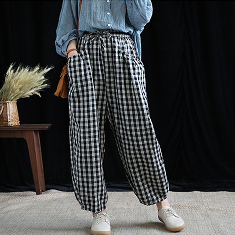 Johnature Cotton Linen Retro Plaid Elastic Waist Straight Ankle-length Pants Autumn Casual All-match Women Lace Up Pant 210521, Big grid
Johnature Cotton Linen Retro Plaid Elastic Waist Straight Ankle-length Pants Autumn Casual All-match Women Lace Up Pant 210521, Big grid