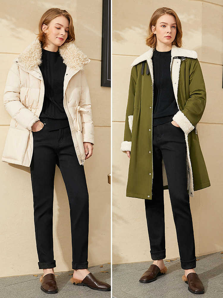 Minimalism Winter Fashion Jeans For Women Causal Slim Fit Thick Fleece Women's Pants Female Trousers 12060081 210527