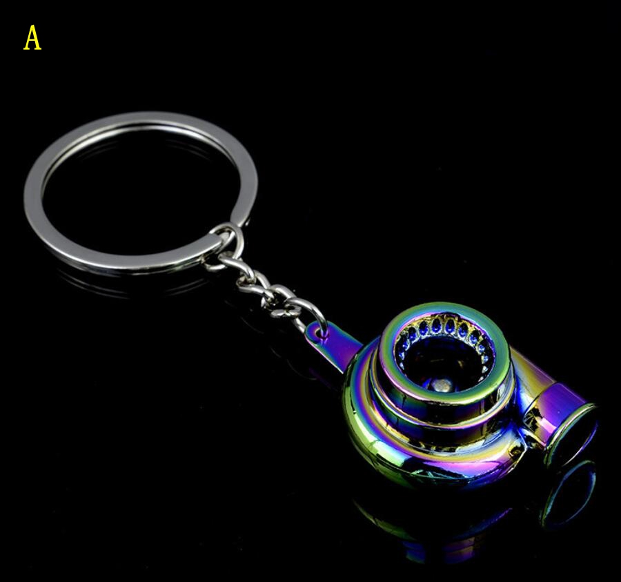 Mini Turbo Turbocharger Metal Keychain Spinning Turbine Key Chain Ring Keyring Keyfob Car Interior Accessories 7Colors Good quality