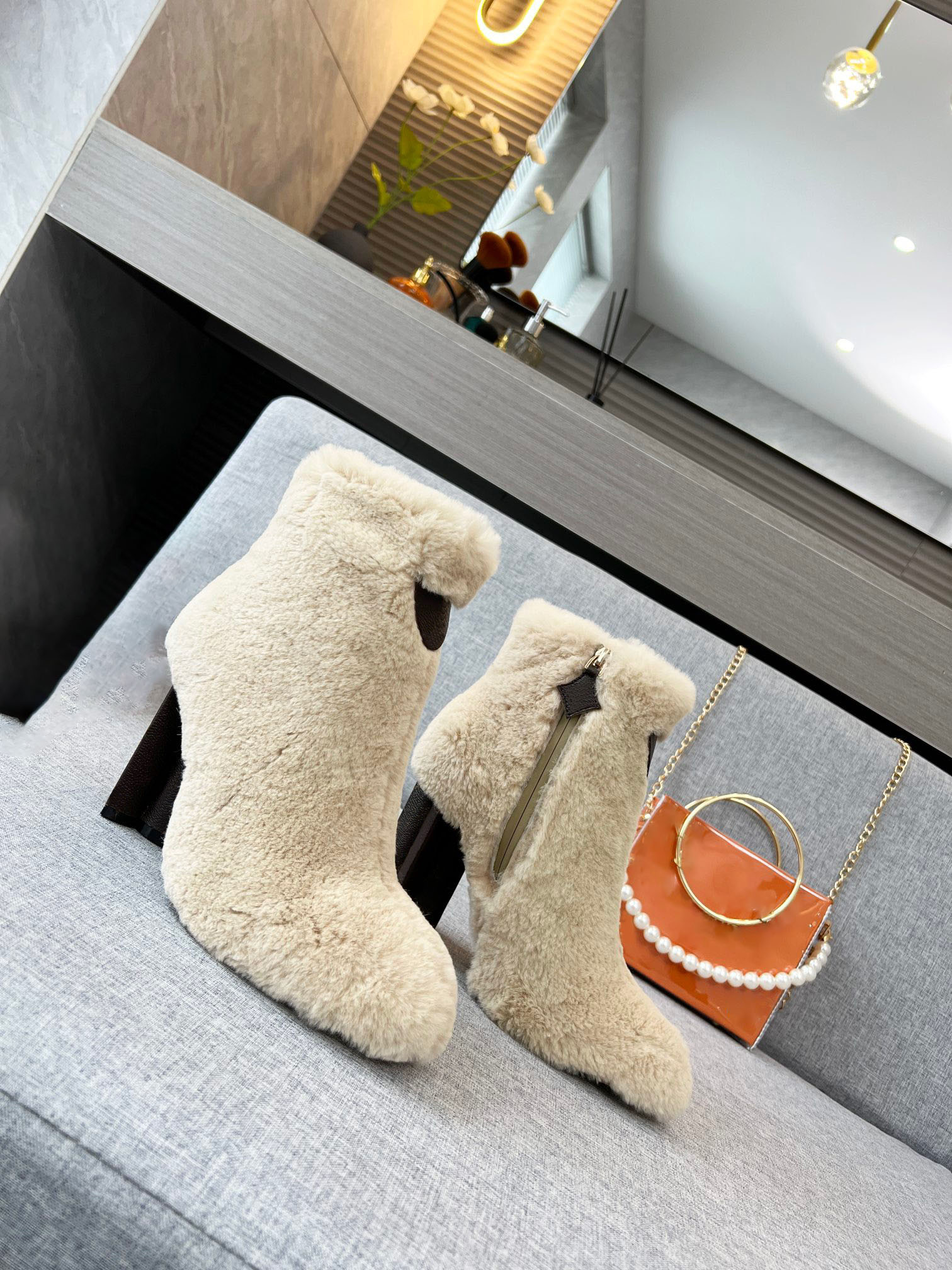 2021 catwalk autumn and winter woolen high heels leather lining multicolor versatile size 34-42