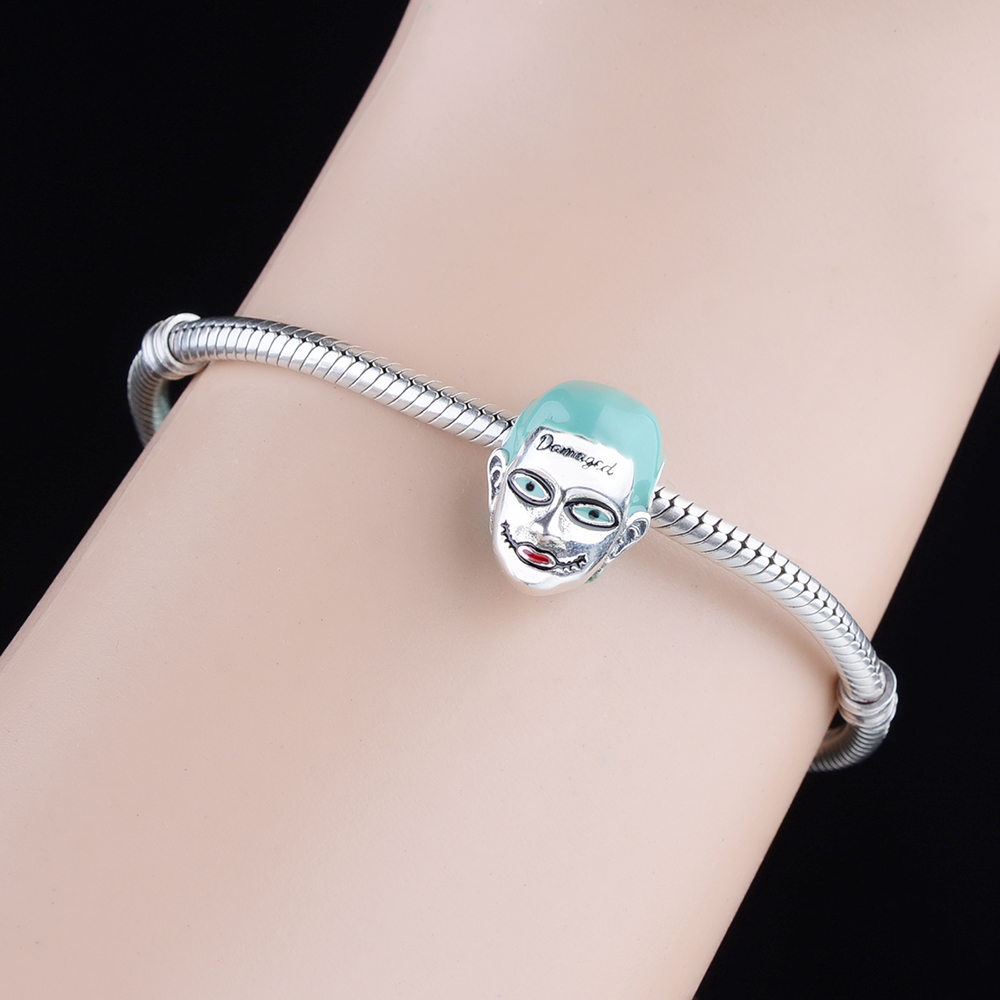 Fit Original Charm Bracelet Real 925 Sterling Silver Damaged Man Green Hair And Big Mouth Clown Beads For Making Berloque DIY