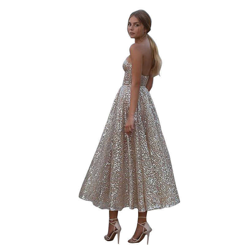 Women Dress Sequins Sleeveless Sexy Off Shoulder Mesh Prom es Plus Size Vintage Long Party 210524