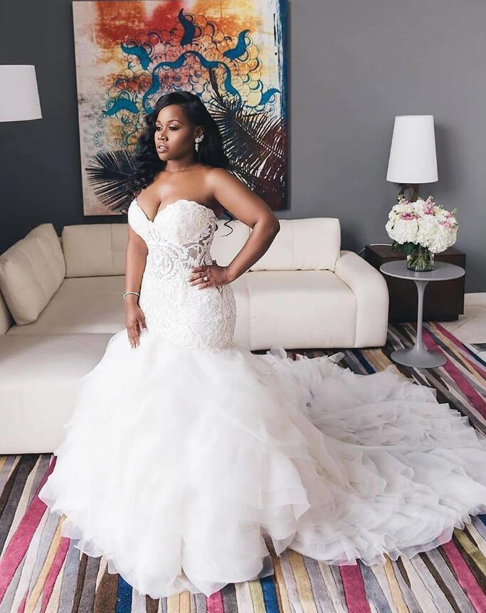 Vintage Ivory 2021 Trumpet Mermaid Wedding Dresses Sweetheart Lace Bodice Sweetheart Neck Lace Up Plus Size Bridal Gown