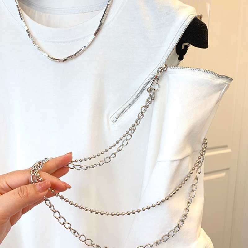 Women Dress Korean Zipper Chain Sexy Strapless Short Sleeve Dresses Summer Causal O-neck Vestidos Mujer 6J519 210603
