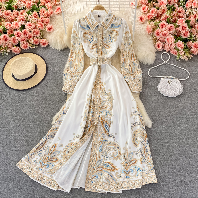 New Spring Autumn Women Casual Dresses Slim Lapel Single Breasted Long Sleeve Vintage Court Style Printed Bubble Sleeve Waist Dress 2022, Same as picture
New Spring Autumn Women Casual Dresses Slim Lapel Single Breasted Long Sleeve Vintage Court Style Printed Bubble Sleeve Waist Dress 2022, Same as picture