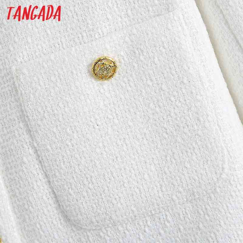 Women White Tweed Crop Embroidery Female Long Sleeve Vintage Jacket Ladies Blazer Formal Suits BE390 210416