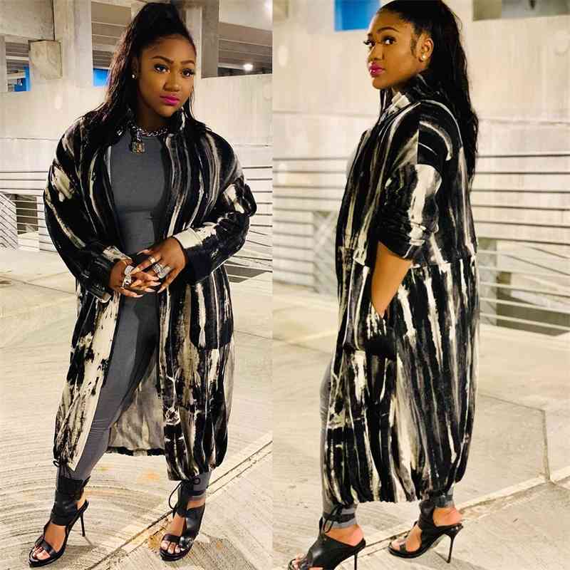 Bn115 new autumn and winter long casual printed zipper windbreaker coat women, Black
Bn115 new autumn and winter long casual printed zipper windbreaker coat women, Black