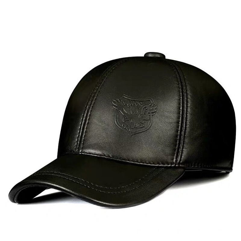 Winter Man Genuine Leather Baseball Caps Male Casual Cowhide Belt Ear Warm 56-60 Adjustable Sprot Flight Hats 220309