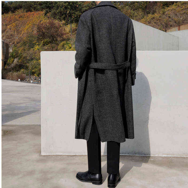 IEFB Mrcyc winter heavy woolen overcoat men's Korean version knee length windbreaker loose herringbone coat fashion 9Y4487 211122
