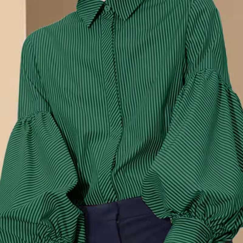 Arrival Spring/summer Women Loose Long Sleeve Turn-down Collar Blouse Striped Print Covered Button Casual Shirts W278 210512