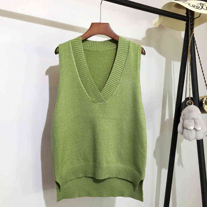 Spring Autumn Women Sweater Vest Woman Short Loose Knitted Sleeveless Ladies V-Neck Pullover Tops Female Outerwear 211120