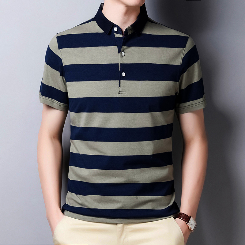 Summer new lapel short-sleeved T-shirt middle-aged men's cotton striped polo shirt 30-50 years old business casual top, White;black
Summer new lapel short-sleeved T-shirt middle-aged men's cotton striped polo shirt 30-50 years old business casual top, White;black