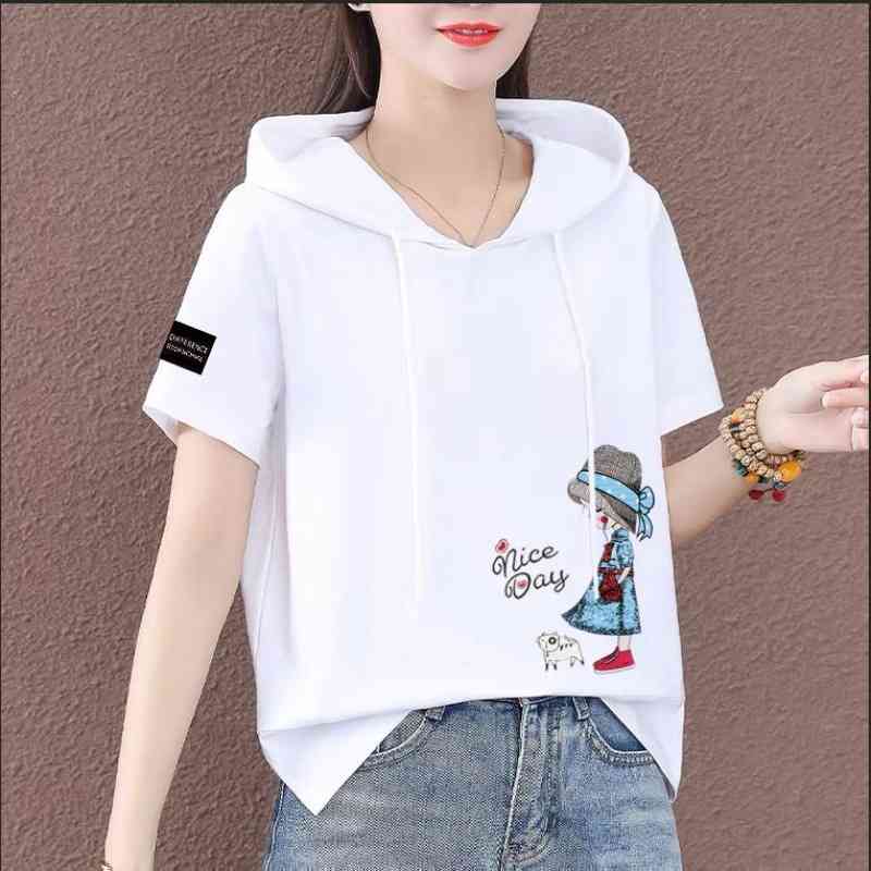 Cotton short sleeve sweater women's large loose 2021 summer new Korean fashion hooded T-shirt, 801 lake blue
Cotton short sleeve sweater women's large loose 2021 summer new Korean fashion hooded T-shirt, 801 lake blue