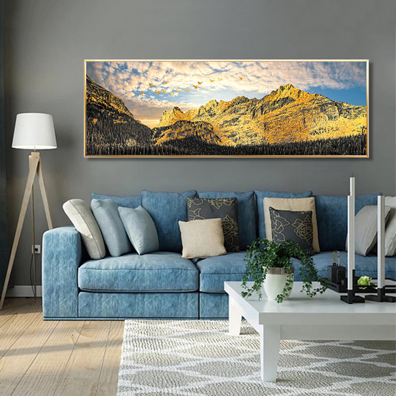 Landscape Posters Wall Art Golden Mountain Bedside Painting Canvas Prints For Living Room Home Decor