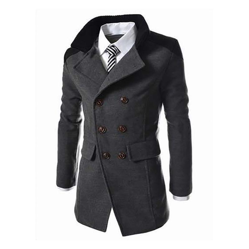 English Style Jackets For Men Autumn Winter Mandarin Collar Wool Blend Double Breasted Coat Thick Overcoats Men's & Blends