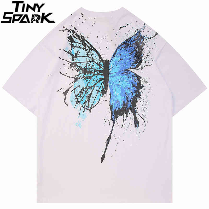Men T Shirt Hip Hop Summer Streetwear Print Cracked Butterfly Tshirt Harajuku Short Sleeve T-Shirt Cotton Tops Tees Hipster 210329