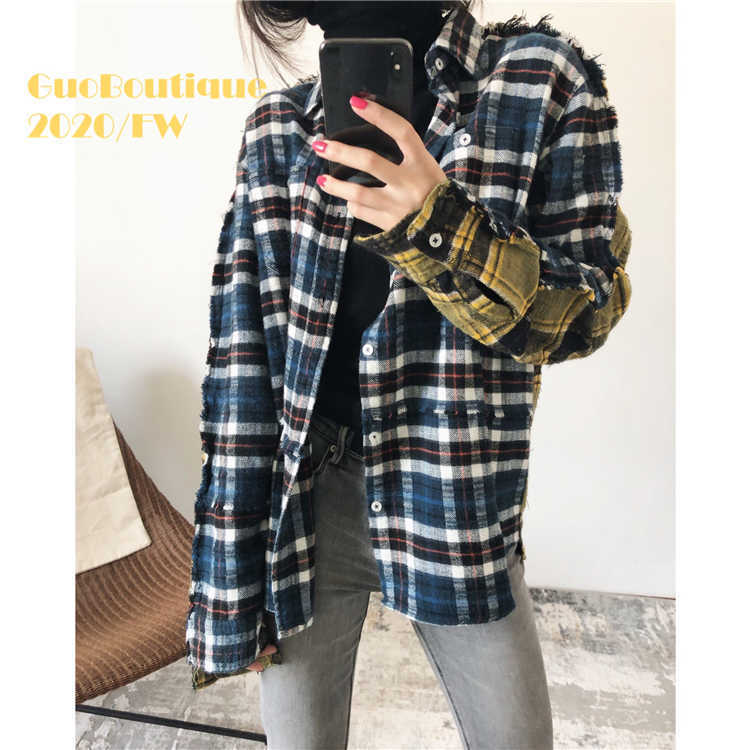 Women' Shirts R13 girls close their eyes into aw20 fashionable contrast tassel stitching loose BF wind brushed Plaid Shirt, Blue check
Women' Shirts R13 girls close their eyes into aw20 fashionable contrast tassel stitching loose BF wind brushed Plaid Shirt, Blue check