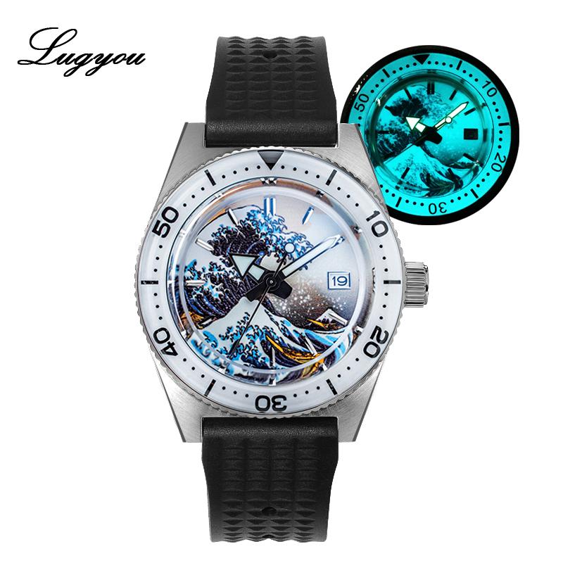Wristwatches LGY Cronos Mechanical Automatic NH35 Men's Diver Watch Stainless Steel Rotate Bezel Waffle Rubber Strap Sapphire Glass, Wave dial
Wristwatches LGY Cronos Mechanical Automatic NH35 Men's Diver Watch Stainless Steel Rotate Bezel Waffle Rubber Strap Sapphire Glass, Wave dial