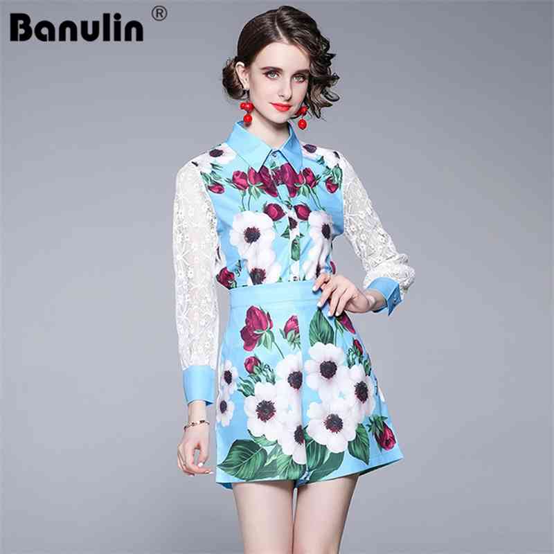 Banulin Runway Summer Flower Shorts Two Pieces Sets Women's Chic Lace Patchwork Long Sleeve Shirt Tops and Short Suits 210603, Sky blue
Banulin Runway Summer Flower Shorts Two Pieces Sets Women's Chic Lace Patchwork Long Sleeve Shirt Tops and Short Suits 210603, Sky blue