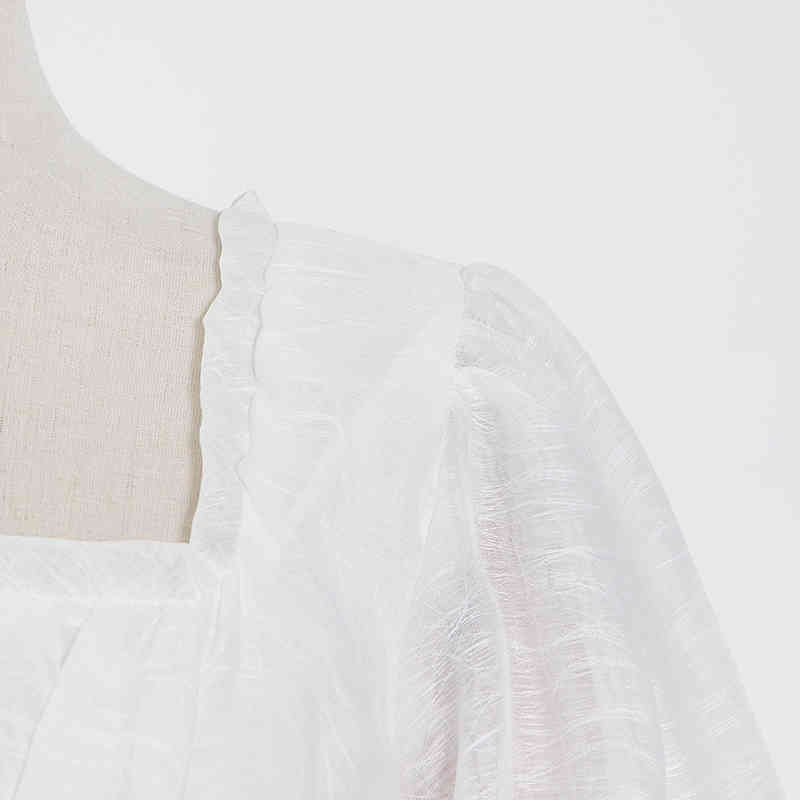 Temperament Minimalist White Dress For Women Square Collar Long Sleeve High Waist Mini Dresses Female Fashion 210520