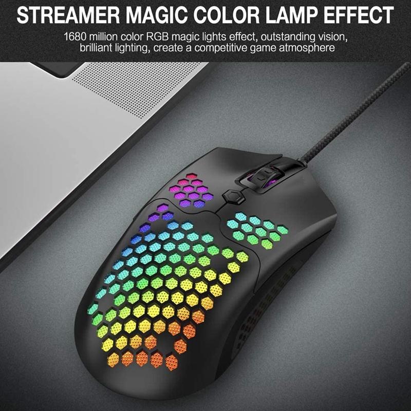 Mice RGB Lightweight Gaming Mouse 12000DPI Optical Sensor With Honeycomb Shell Ultralight Ultraweave Cable