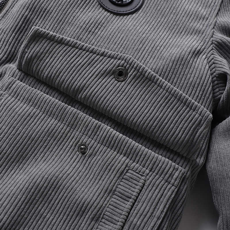 Winter Warm Thicken Corduroy Jackets Men Fur Collar Khaki Coat Casual Solid Color Loose All-match Fleece Thermal Parkas 211014