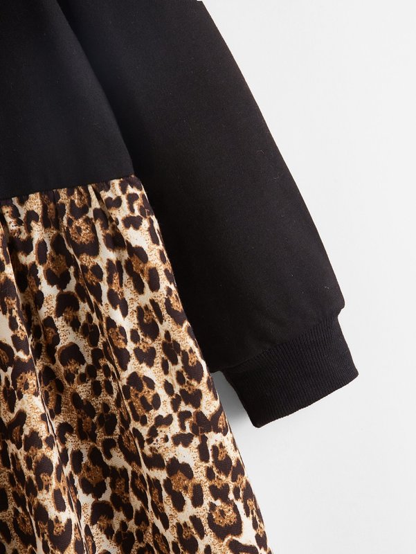 Toddler Girls Contrast Leopard Panel Dress SHE