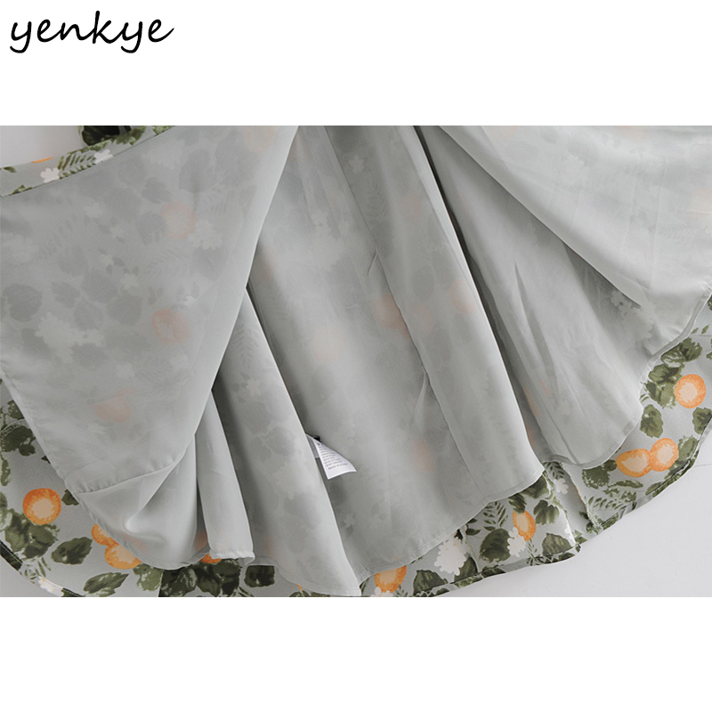Sexy Backless Vintage Lemon leaves Print Dress Women O Neck Short Sleeve A-line Chiffon Summer Long Robe Longue 210430