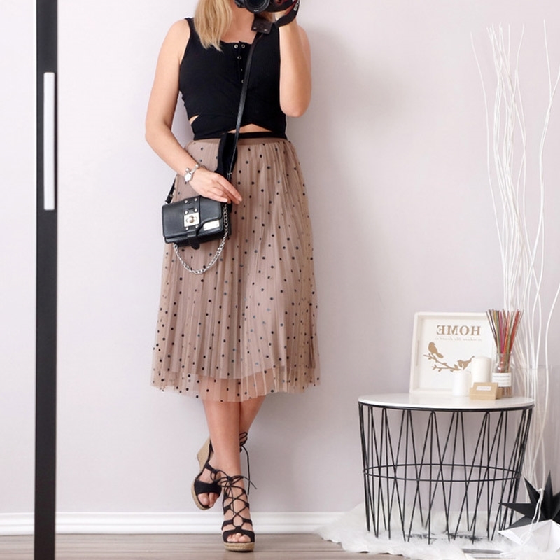 Velvet Lining Tulle Skirts Women Spring Polka Dot Female High Waist Pleated Midi Long Can Wear Two Sides 210514