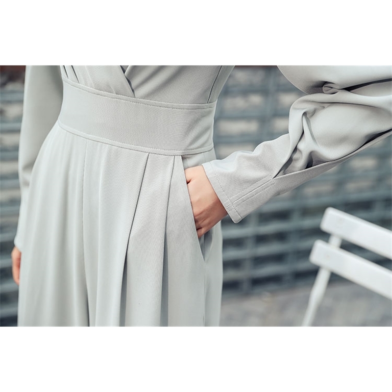Spring Women's Temperament V-Neck High Waist Wide-Leg Rompers Jumpsuit Ladies Casual Loose Combinaison Femme Pantalo 210520