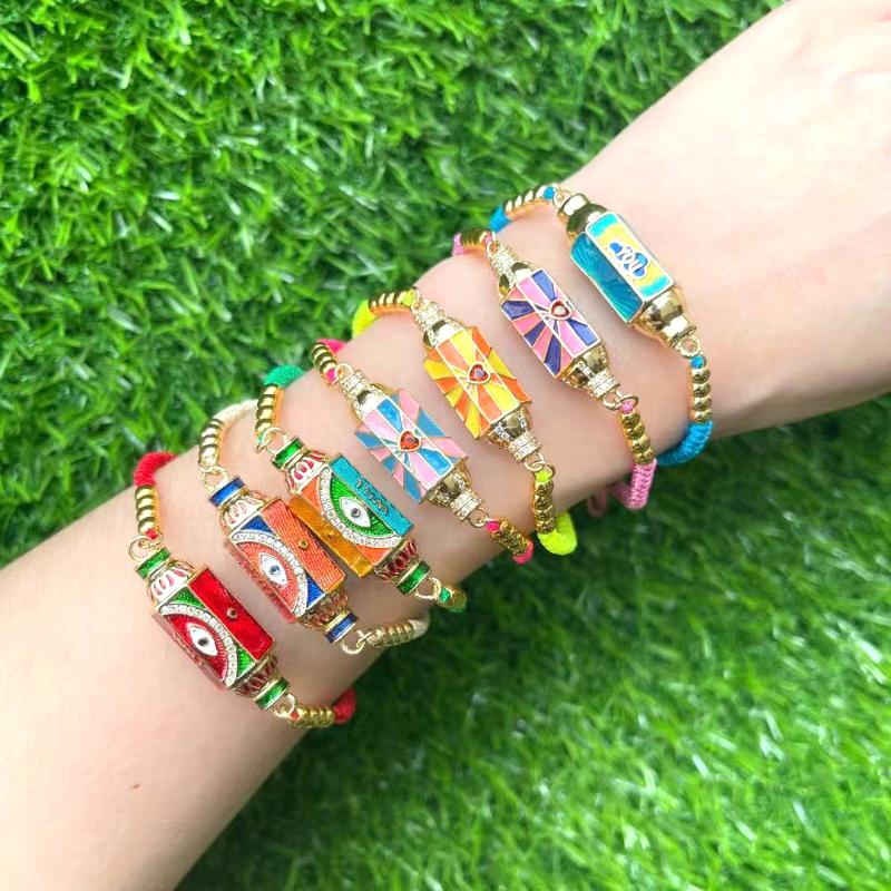 5Pcs, Fashion Lucky Star Colorful Enamel Eye Love Heart Connector Creative Thread Rope Bracelet Couples Woman Gift Link, Chain