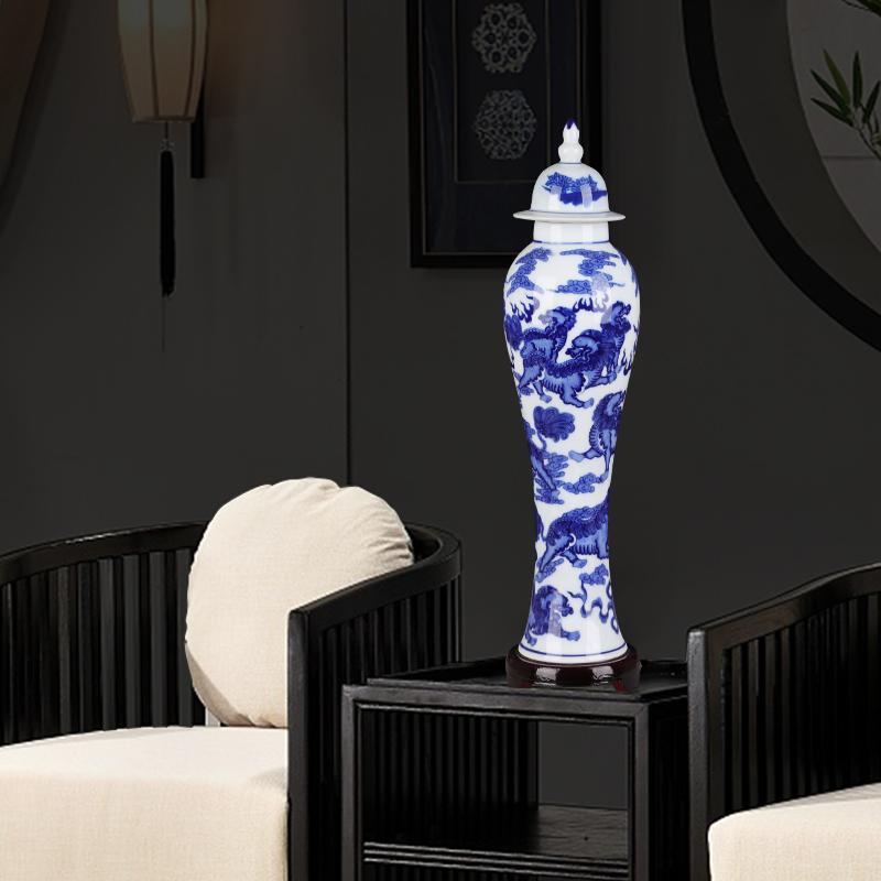 Vintage Blue And White Porcelain Home Ceramic Vase With Lid Art Crafts Decor Creative Slender Floral Flower Decoration Vases