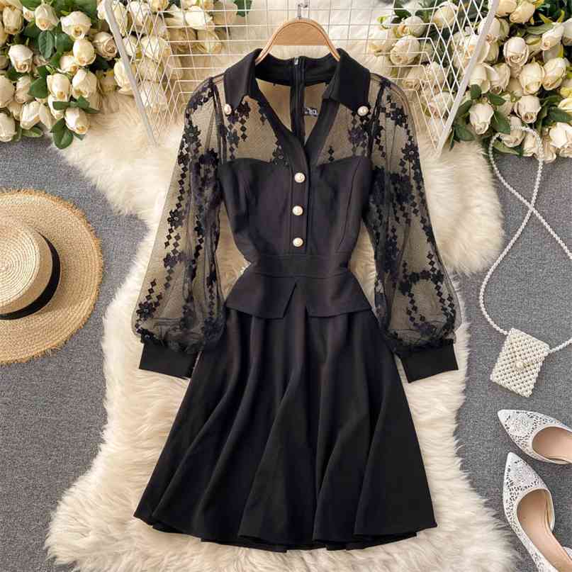 Women Vintage See Through Mesh Lace Patchwork Mini Dress Autumn Long Sleeve Buttons Party Office Lady Short 210603, Black
Women Vintage See Through Mesh Lace Patchwork Mini Dress Autumn Long Sleeve Buttons Party Office Lady Short 210603, Black