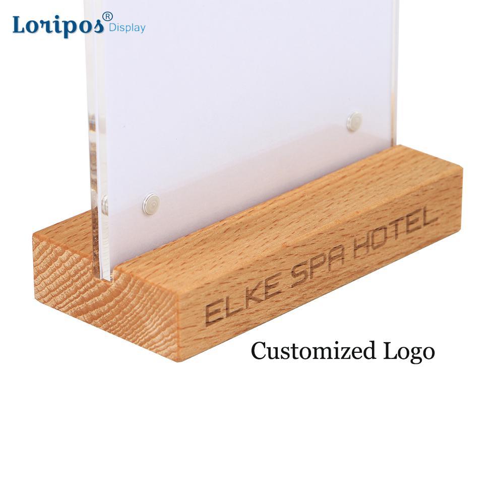 High Quality Hot-bending A5 Clear Tabletop Tent Card Wooden Restaurant Plastic Upright Acrylic Table Menu Holder Display