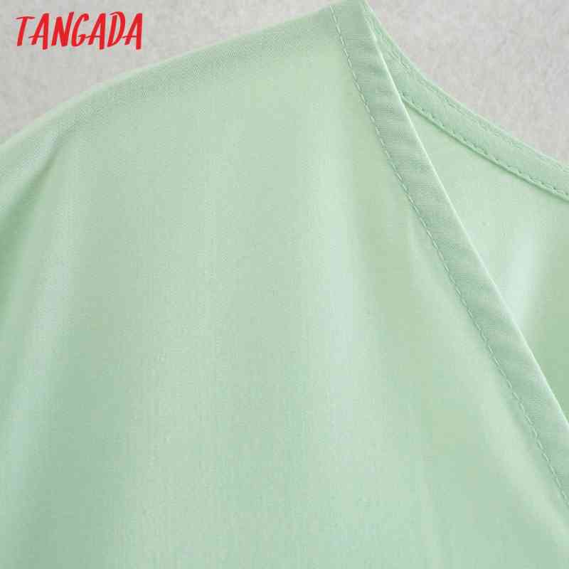 Fashion Women Solid Green A-line Arrival Long Sleeve Ladies V Neck Loose Mini Dress Vestidos CE137 210416